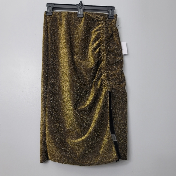 OriginalityGlitzy Side Ruche Glitter Lurex Midi Skirt - Picture 7 of 12